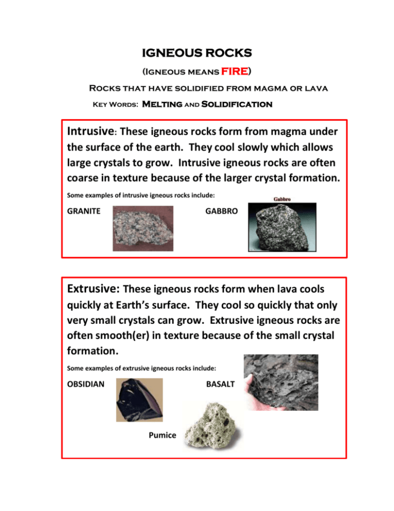 Igneous types rocks of what are