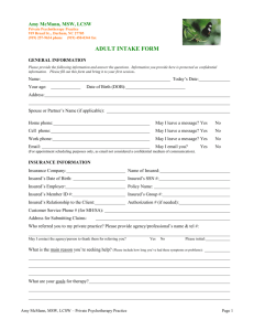 Adult Intake Form - Amy McMann, MSW, LCSW