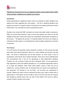 Use of Patient/carer feed back sheet for pre