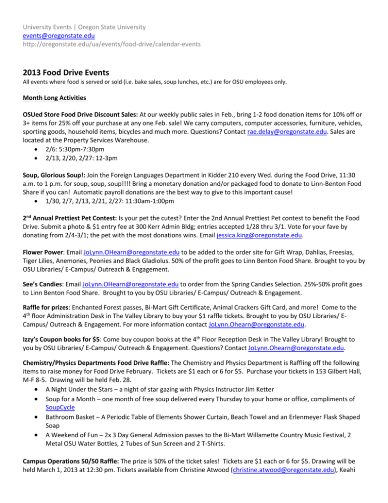 2013 Calendar Of Events Oregon State University 2013 Calendar Of Events Oregon State University