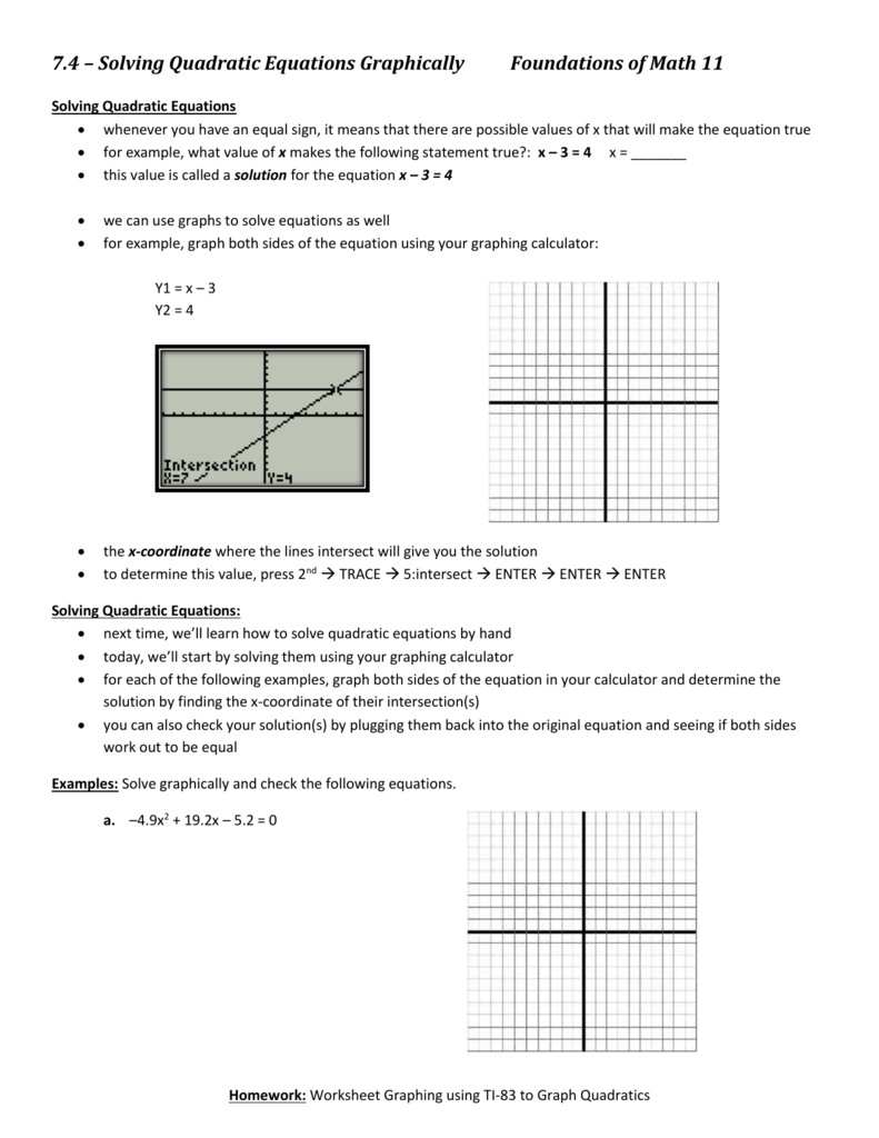 Notes Solving Equations With A Graphing Calculator