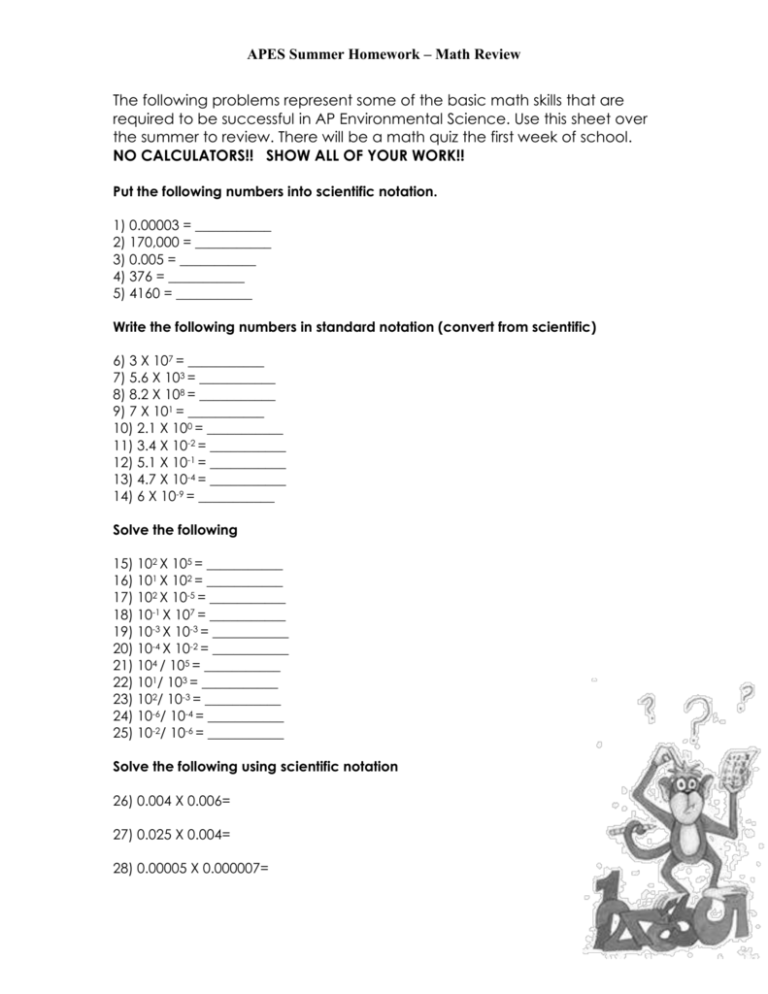 APES Summer Homework Math Review