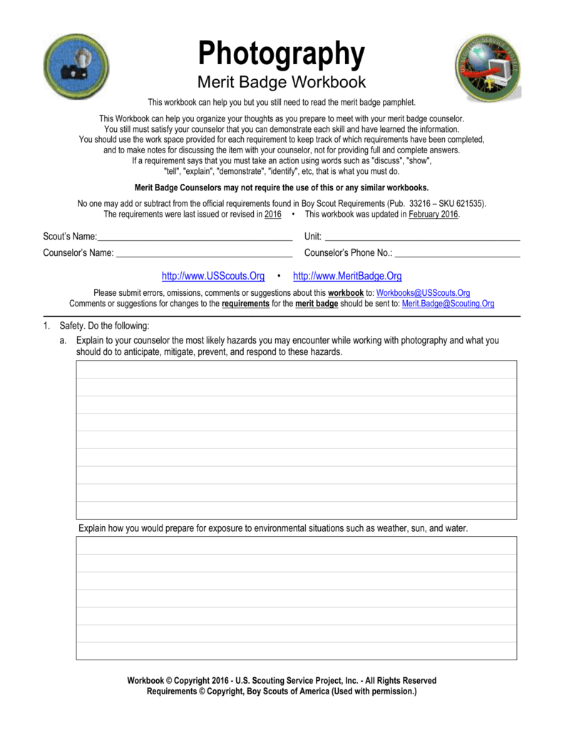 Photography - Merit Badge - US Scouting Service Project Intended For Weather Merit Badge Worksheet