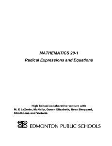 Mathematics 20-1 Radical Expressions and Equations