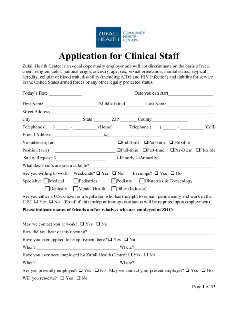 Application For Clinical Staff