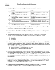 Lesson 6 – Mutually Exclusive Events Worksheet