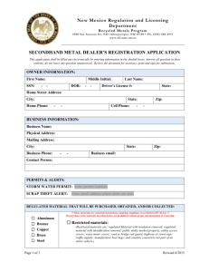 Secondhand Metal Dealer`s Registration Application