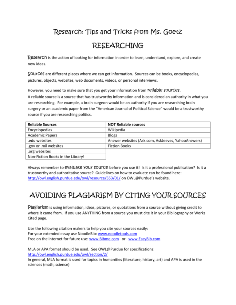 Research Handout for IB Extended Essays