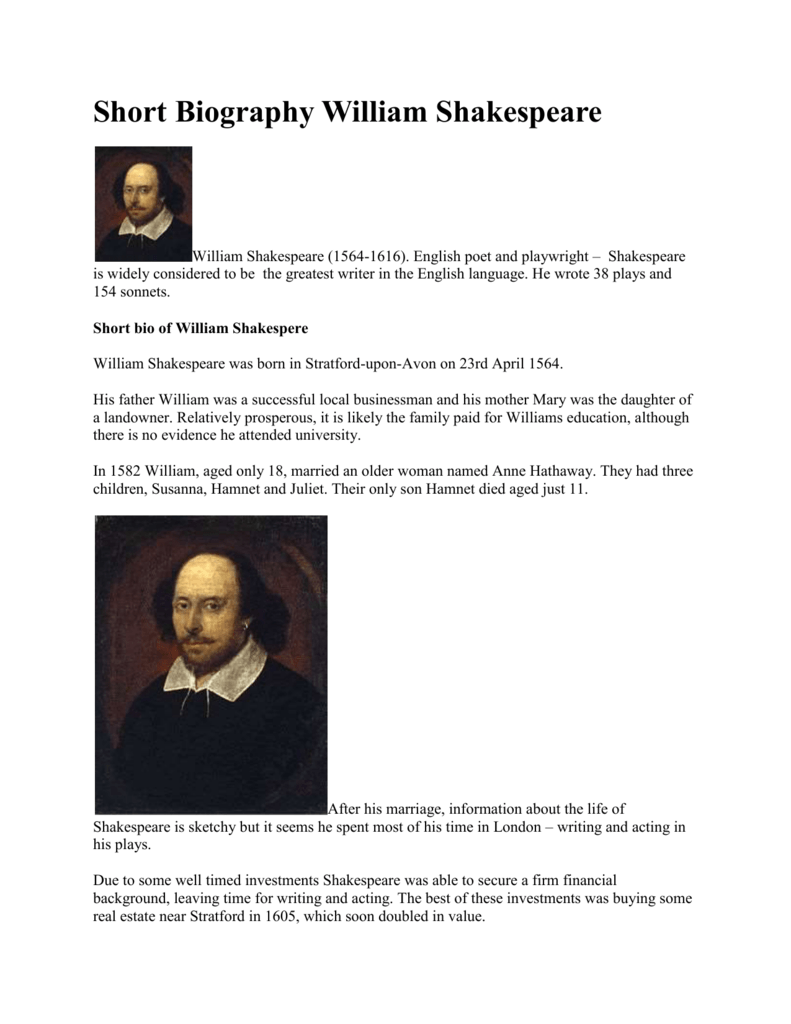 short biography about william shakespeare