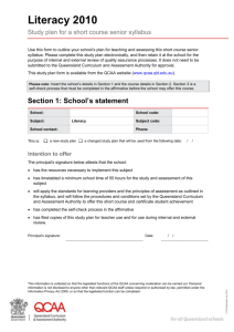 Short course in Literacy study plan template