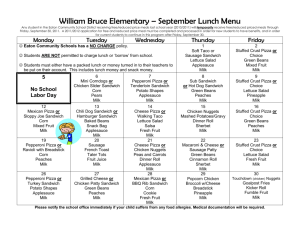 Hollingsworth East Elementary * September Lunch Menu