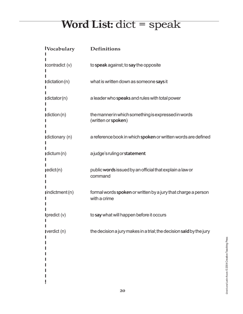 Dict Latin Root Word Meaning