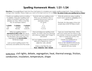 Spelling Homework Week