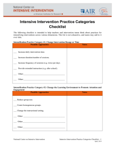 Webinar Handout: Intensive Intervention Practice Categories Checklist