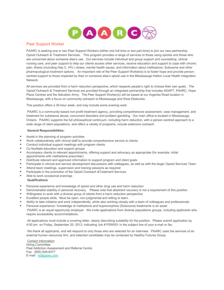 Peer Support Worker Job Description