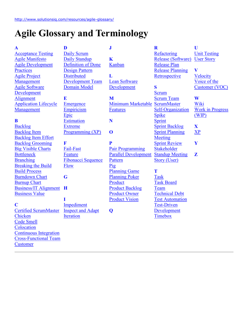 Agile Software Terms