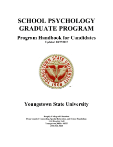 YSU School Psychology Program Handbook, Updated 8/2015