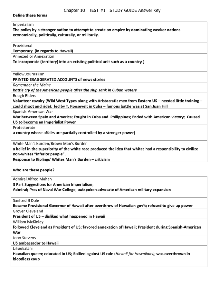 Chapter 10 TEST 1 STUDY GUIDE Answer Key Define These Terms Chapter 10 TEST 1 STUDY GUIDE Answer Key Define These Terms