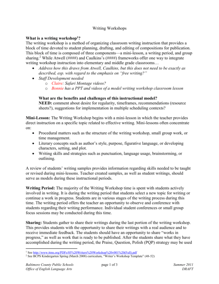 Writing Workshops Baltimore County Public Schools
