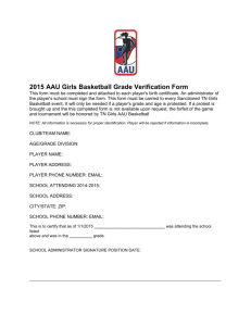 2015 AAU Girls Basketball Grade Verification Form
