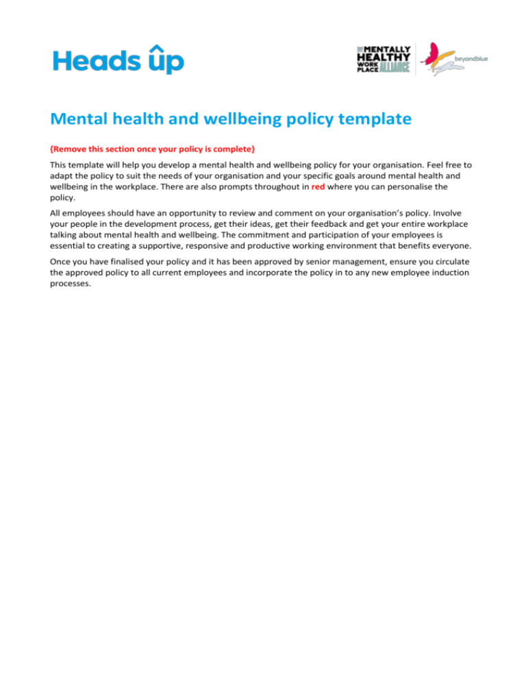 Mental Health And Wellbeing Policy Template