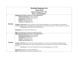 Reading/Language Arts Lesson Plans Week of August 22