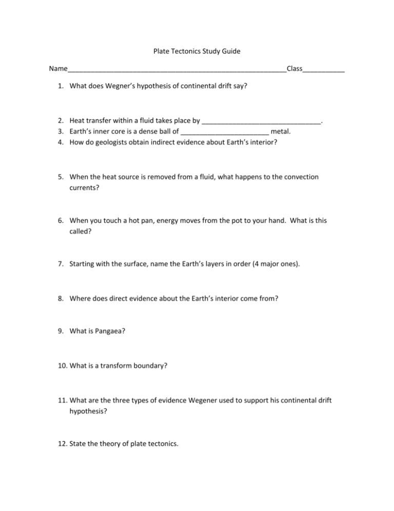 Plate Tectonics Study Guide