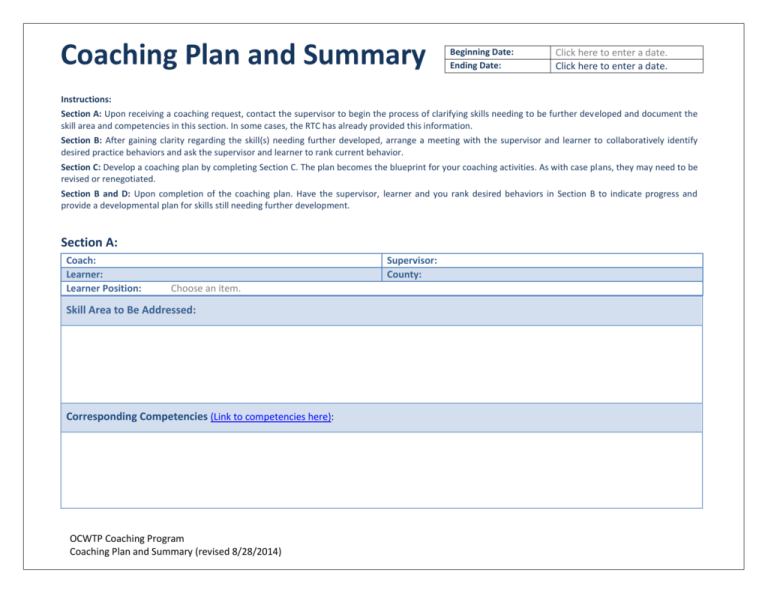 Coaching Plan and Summary