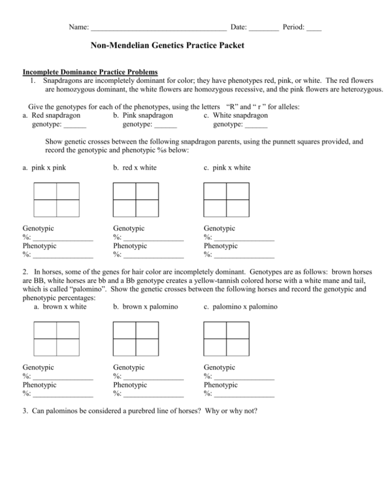 Non Mendelian Genetics Practice Worksheet