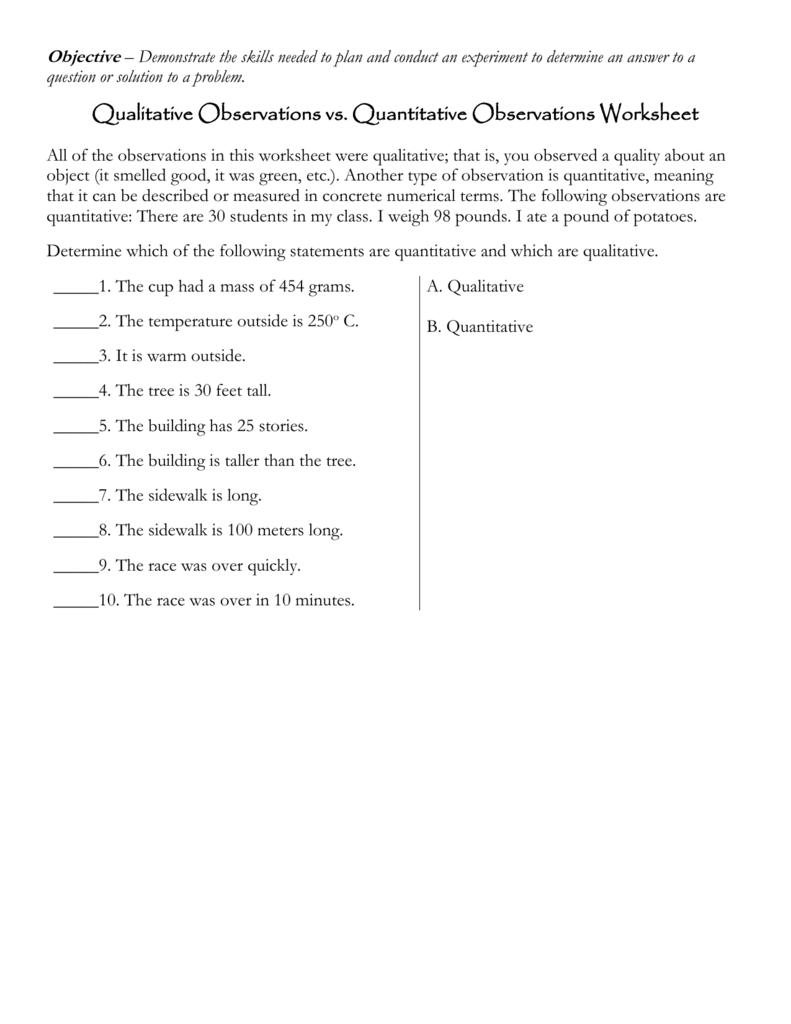 Quantitative and Qualitative Data  Pertaining To Qualitative Vs Quantitative Worksheet