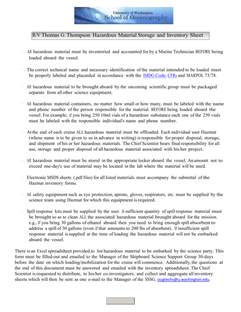 Science Hazardous Material Policy Agreement