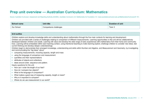 Prep unit overview * Australian Curriculum: Mathematics
