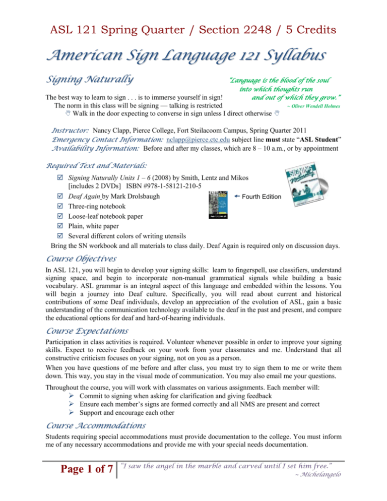 ASL 122 Training Guide Walla Walla Community College