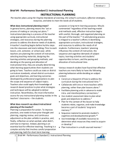 Brief #4 - Performance Standard 2: Instructional Planning