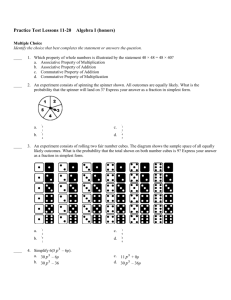 Practice Test Lessons 11-20 Algebra I (honors) Answer Section