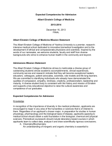 Competencies in Admissions - Albert Einstein College of Medicine