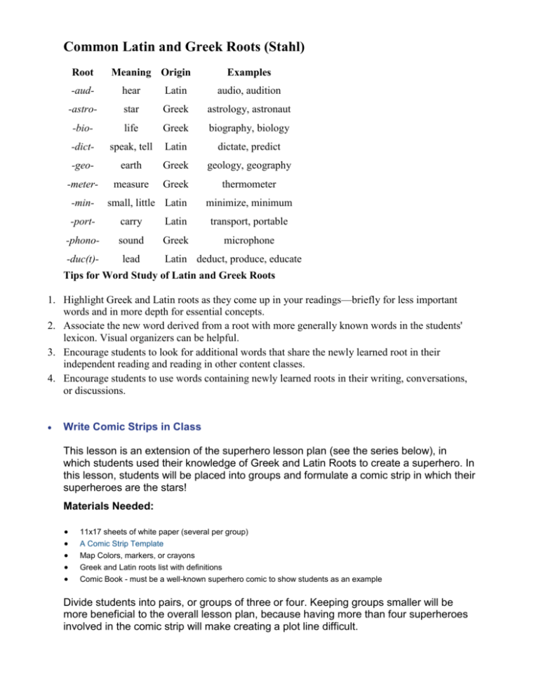 Common Latin And Greek Roots