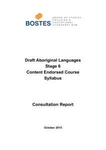 Consulataion Report * Draft Aboriginal Languages Stage 6 Content