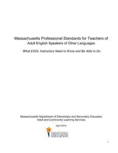 MA Professional Standards for Teachers ESOL