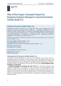 BSR Paper Template  - Business Systems Research Journal