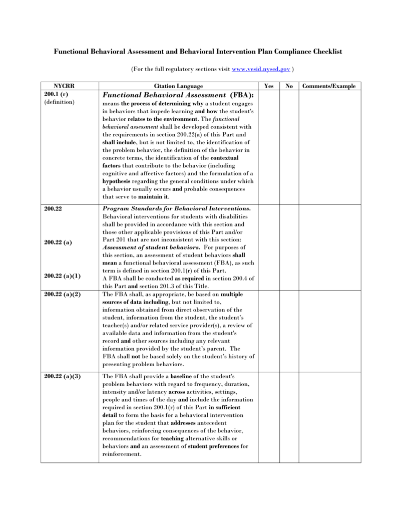 Examples Of Functional Behavioral Assessment Behavior Intervention Plan