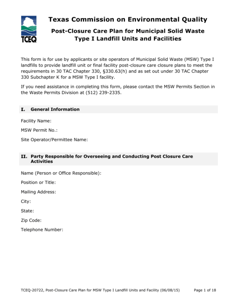 Form TCEQ-20722 - Texas Commission On Environmental Quality