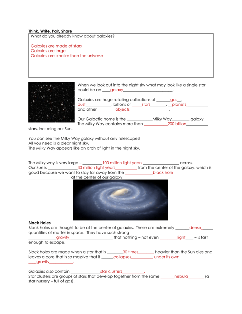Galaxy Guided Notes- Print and staple in notebook Regarding Stars And Galaxies Worksheet Answers
