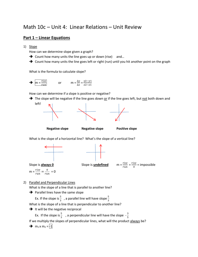 Unit 4 Review Package Linear Equations And Systems KEY