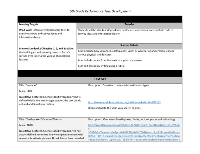 Performance Task Template