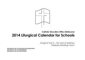 2014 Liturgical Calendar for Schools