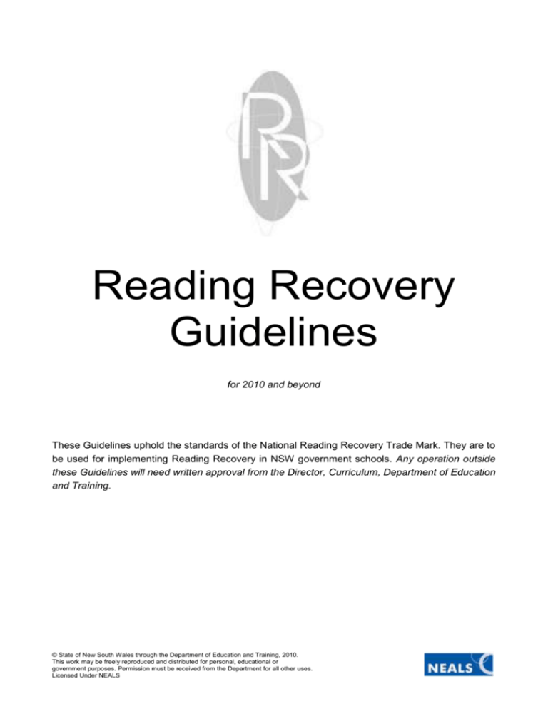 reading recovery guidelines Curriculum Support