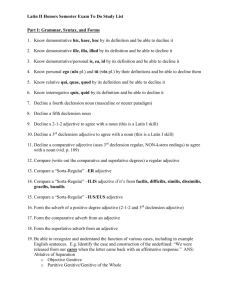 Latin II Honors Semester Exam To Do Study List Part I: Grammar