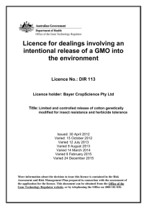DIR 109 - Licence conditions - Office of the Gene Technology