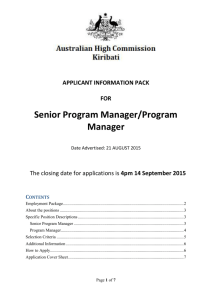 Senior Program Manager - Australian High Commission in Kiribati